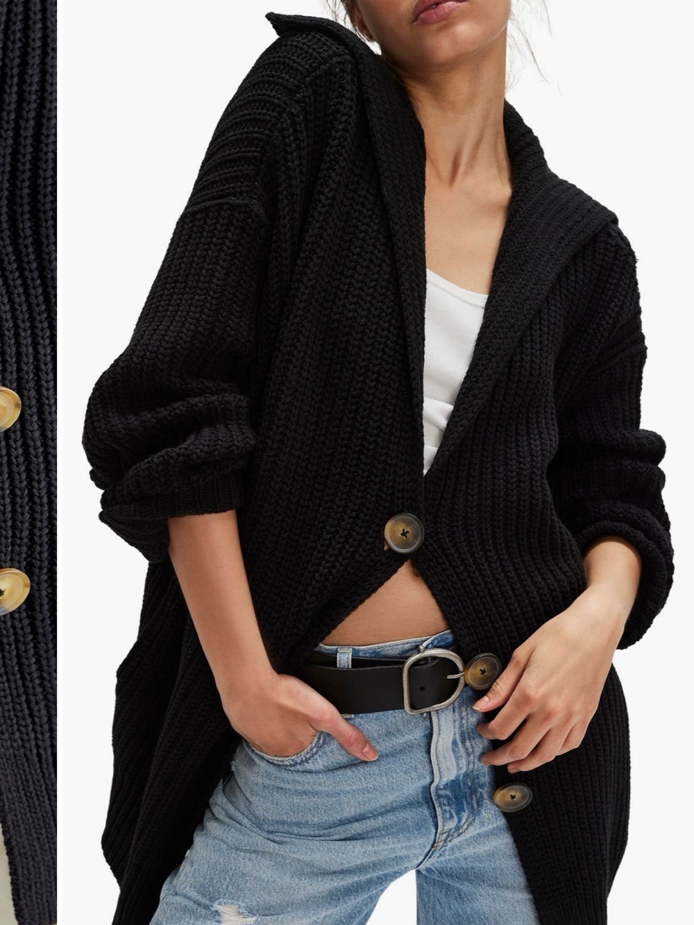 Free People Black Ribbed Button-Front Cardigan - Picture 3 of 7